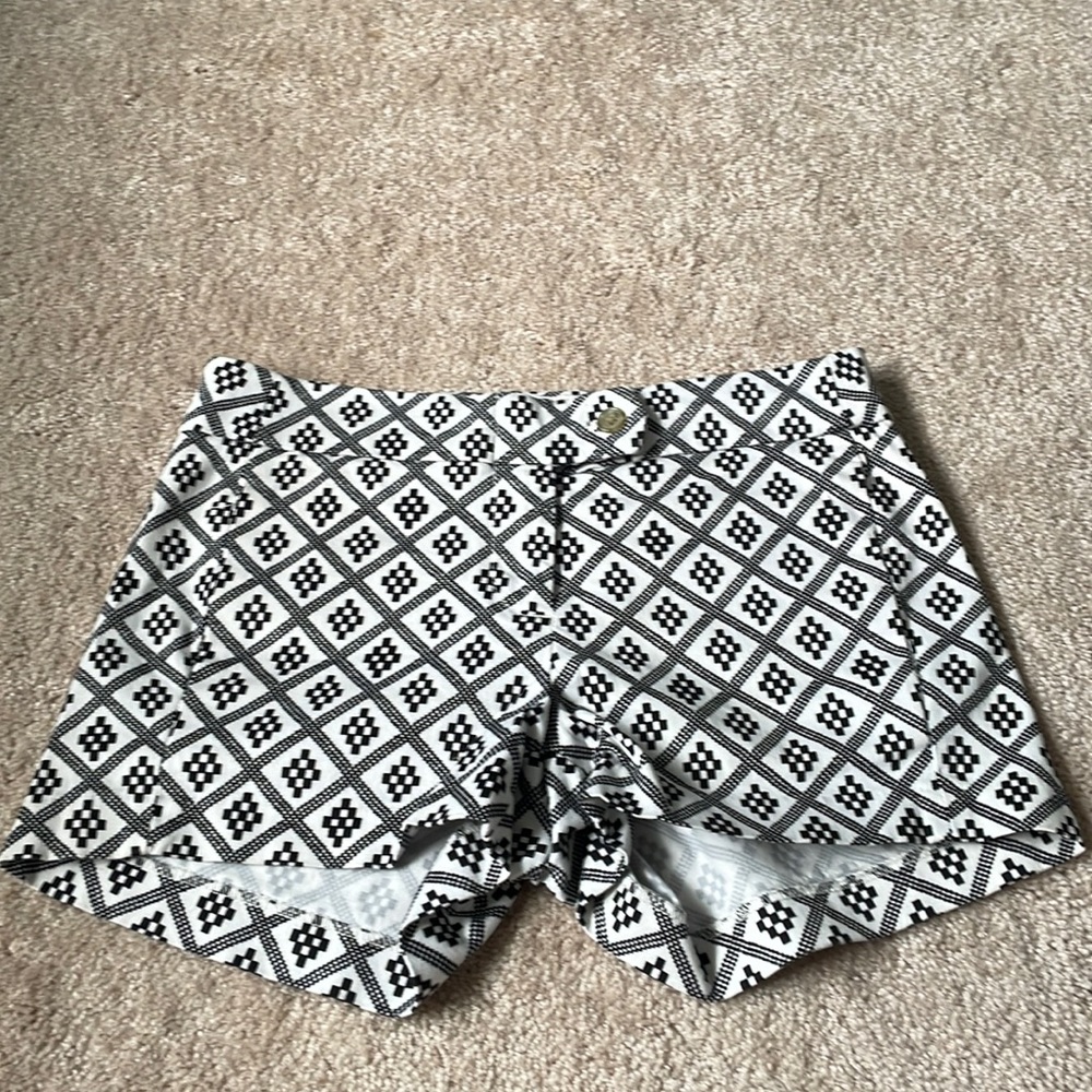 J Crew Black / White Patterned Chino Cotton Shorts 00 XS